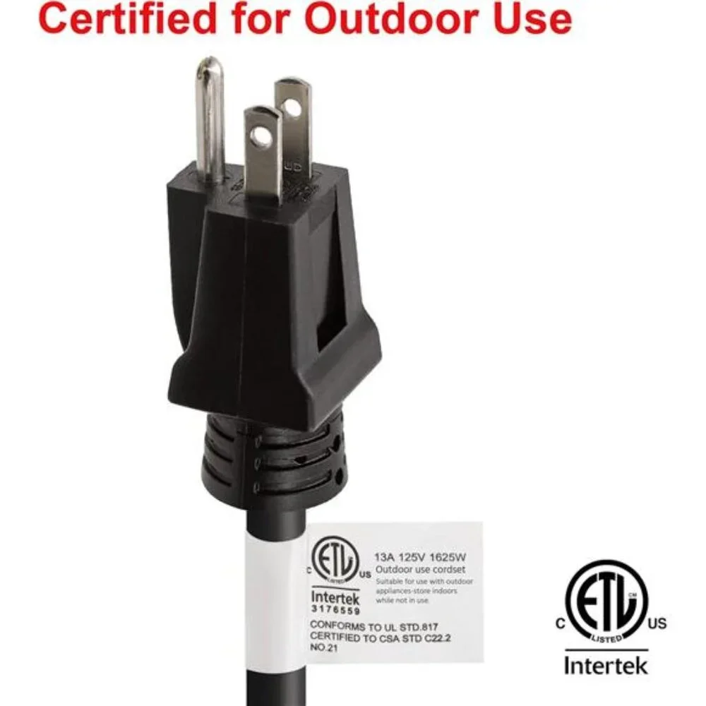 8 ft Indoor/Outdoor Extension Cord 16/3 SJTW, Black, Water & Weather Resistant